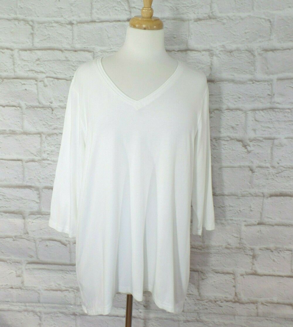 JOFIT size XXL White V-neck Hi-Lo Swing Tunic Top Blouse EUC